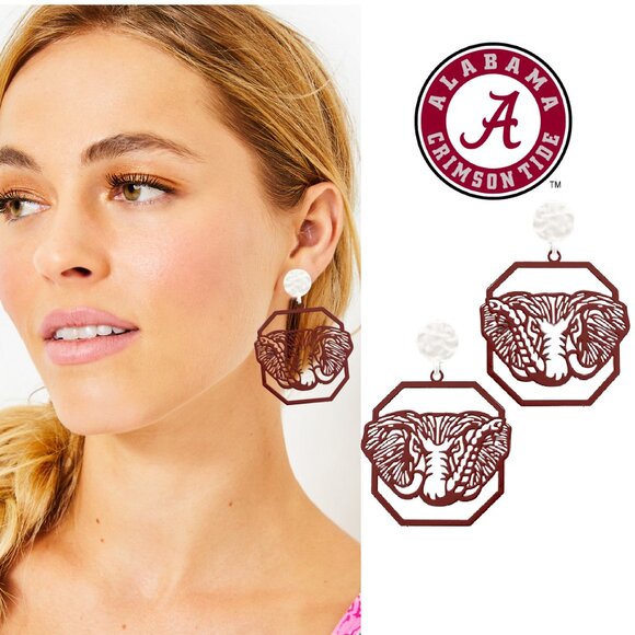 University of Alabama Jewelry - Alabama Roll Tide Elephant Mascot Team Colors Football Fan Gameday Earrings NEW